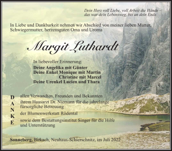 Traueranzeige von Margit Luthardt von Südthüringer Presse
