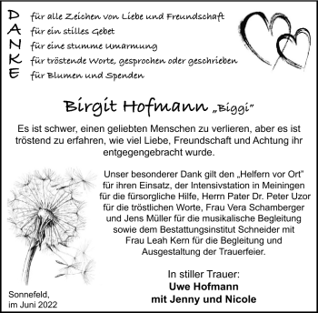 Traueranzeige von Birgit Hofmann von Neue Presse Coburg