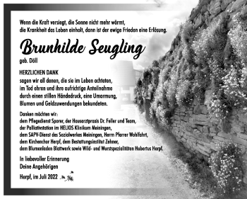 Traueranzeige von Brunhilde Seugling von Südthüringer Presse