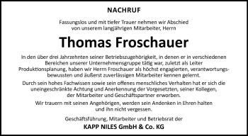 Traueranzeige von Thomas Froschauer von Neue Presse Coburg