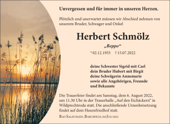 Traueranzeige von Herbert Schmölz von Südthüringer Presse