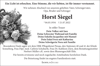 Traueranzeige von Horst Siegel von Südthüringer Presse