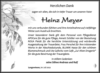Traueranzeige von Heinz Meyer von Südthüringer Presse