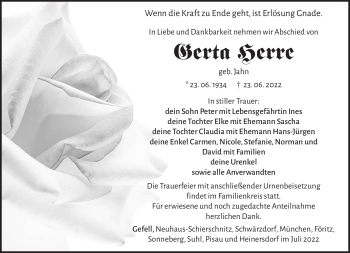 Traueranzeige von Gerta Herre von Südthüringer Presse