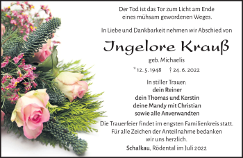 Traueranzeige von Ingelore Krauß von Südthüringer Presse