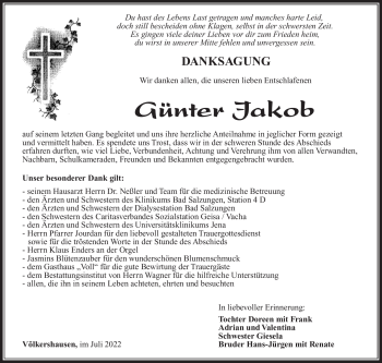 Traueranzeige von Günter Jakob von Südthüringer Presse