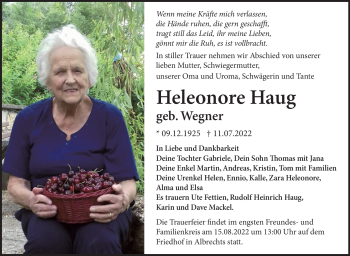 Traueranzeige von Heleonore Haug von Südthüringer Presse