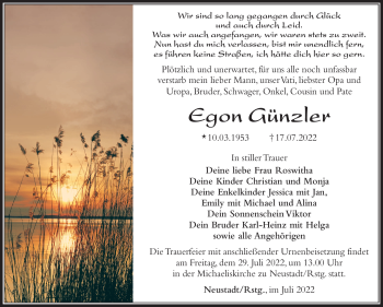 Traueranzeige von Egon Günzler von Südthüringer Presse
