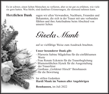 Traueranzeige von Gisela Munk von Südthüringer Presse
