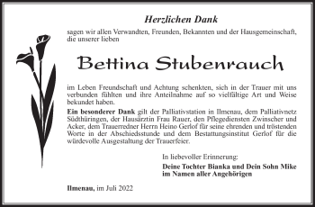 Traueranzeige von Bettina Stubenrauch von Südthüringer Presse