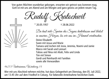Traueranzeige von Rudolf Kratschwil von Neue Presse Coburg