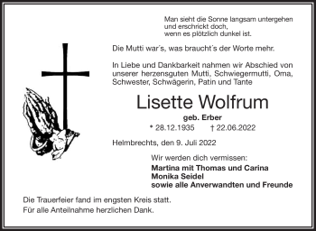 Traueranzeige von Lisette Wolfrum von Frankenpost