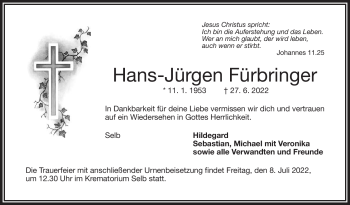 Traueranzeige von Hans-Jürgen Fürbringer von Frankenpost