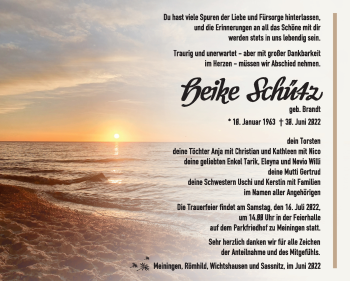Traueranzeige von Heike Schütz von Südthüringer Presse