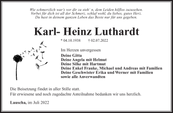 Traueranzeige von Karl-Heinz Luthardt von Südthüringer Presse