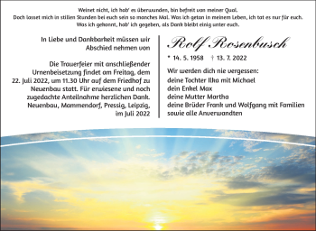 Traueranzeige von Rolf Rosenbusch von Südthüringer Presse