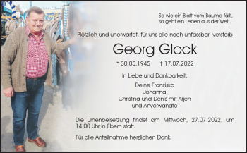Traueranzeige von Georg Glock von Neue Presse Coburg