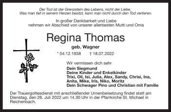 Traueranzeige von Regina Thomas von Neue Presse Coburg