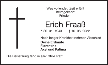 Traueranzeige von Erich Fraaß von Frankenpost