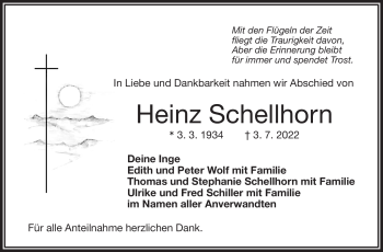 Traueranzeige von Heinz Schellhorn von Frankenpost