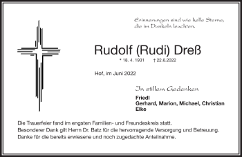 Traueranzeige von Rudolf Dreß von Frankenpost