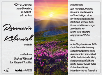 Traueranzeige von Rosemarie Köbernick von Südthüringer Presse