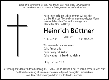 Traueranzeige von Heinrich Büttner von Neue Presse Coburg