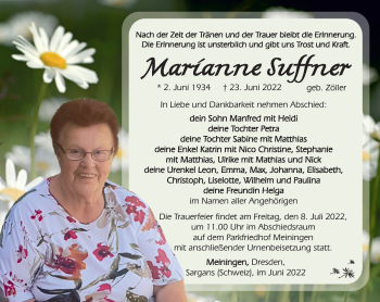 Traueranzeige von Marianne Suffner von Südthüringer Presse