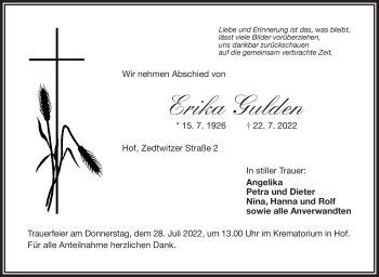 Traueranzeige von Erika Gulden von Frankenpost