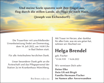 Traueranzeige von Helga Brendel von Frankenpost