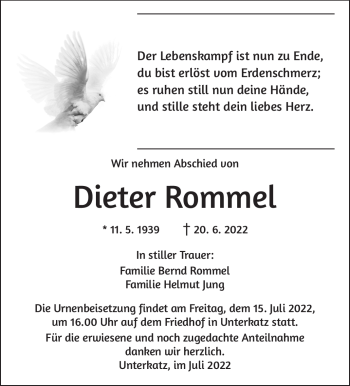Traueranzeige von Dieter Rommel von Südthüringer Presse