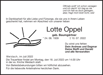 Traueranzeige von Lotte Opel von Neue Presse Coburg