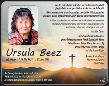 Traueranzeige von Ursula Beetz von Südthüringer Presse