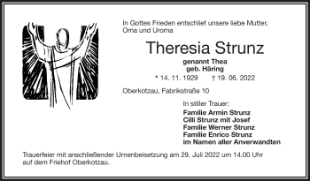 Traueranzeige von Theresia Strunz von Frankenpost