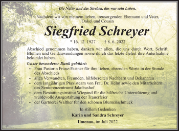 Traueranzeige von Siegfried Schreyer von Südthüringer Presse