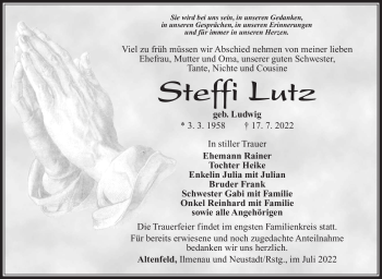 Traueranzeige von Steffi Lutz von Südthüringer Presse