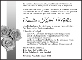 Traueranzeige von Amalia Möller von Südthüringer Presse