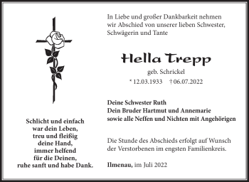 Traueranzeige von Hella Trepp von Südthüringer Presse
