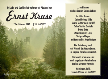 Traueranzeige von Ernst Kruse von Südthüringer Presse