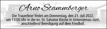Traueranzeige von Arno Stammberger von Neue Presse Coburg