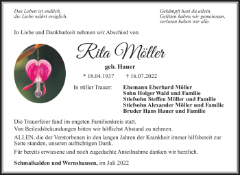 Traueranzeige von Rita Möller von Südthüringer Presse