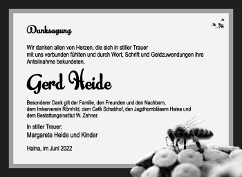 Traueranzeige von Gerd Heide von Südthüringer Presse