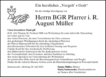 Traueranzeige von August Müller von Frankenpost