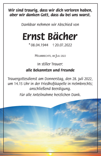 Traueranzeige von Ernst Bächer von Frankenpost