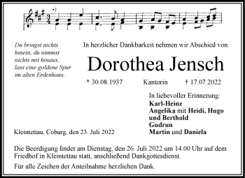 Traueranzeige von Dorothea Jensch von Neue Presse Coburg