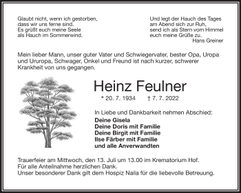Traueranzeige von Heinz Feulner von Frankenpost