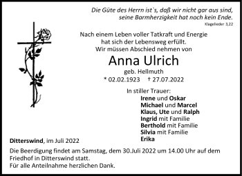 Traueranzeige von Anna Ulrich von Neue Presse Coburg