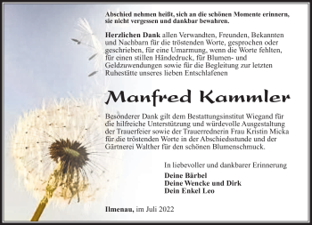 Traueranzeige von Manfred Kammler von Südthüringer Presse