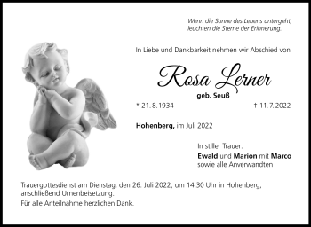 Traueranzeige von Rosa Lerner von Frankenpost