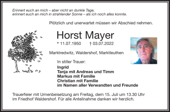 Traueranzeige von Horst Mayer von Frankenpost